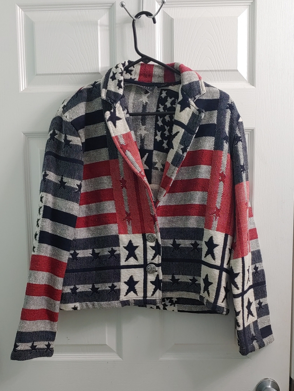 Vintage Tapestry Jacket Women's PM New Identity Red Americana Knit Button Coat